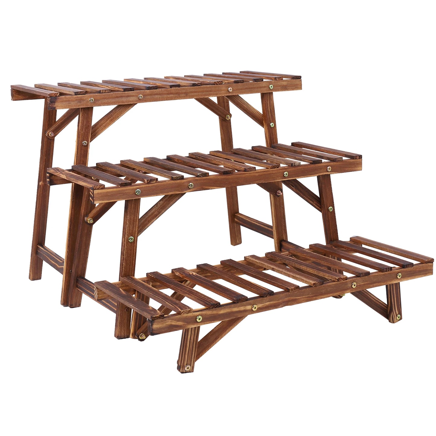 3-Tier Wood Ladder Shelf – Corner Plant Stand, Indoor/Outdoor Flower Pot Rack