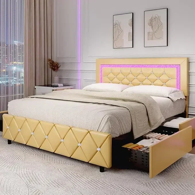 BarnFurin Full Size Upholstered Princess Platform Bed – Elegant Design with Headboard