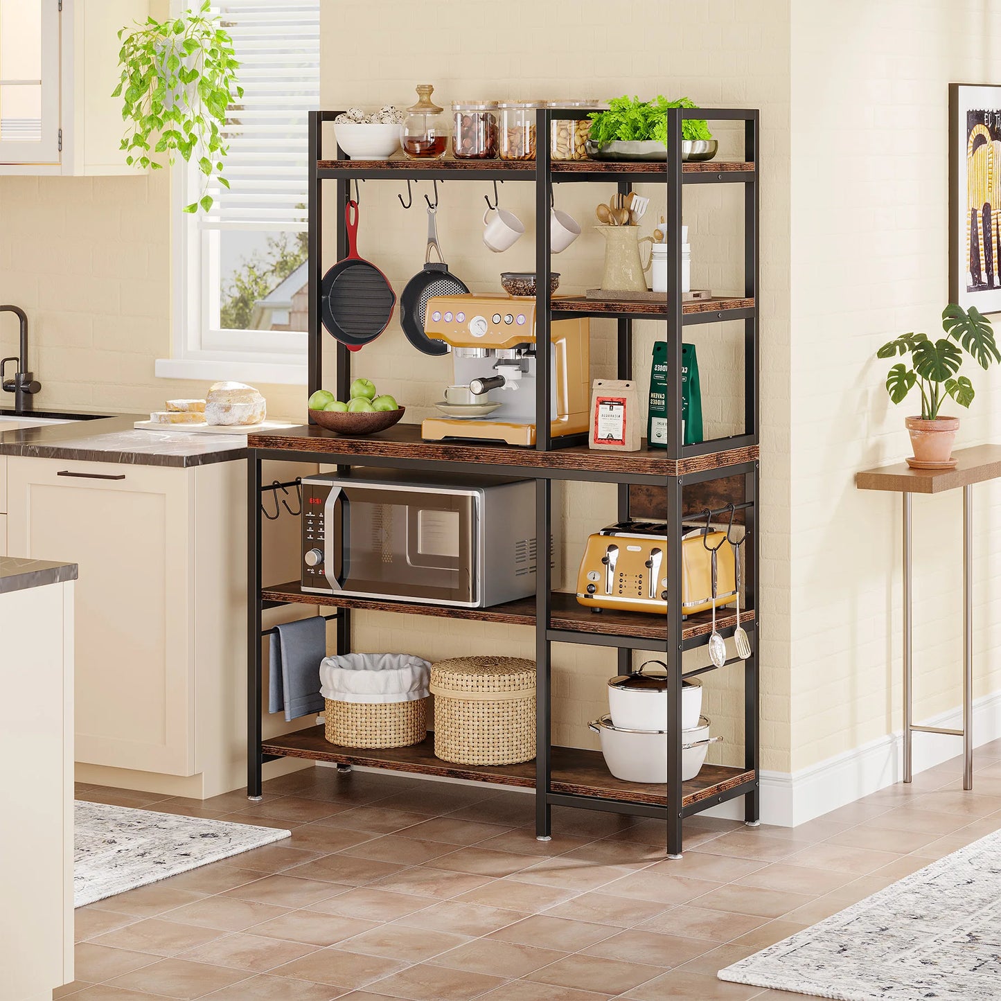 Tribesigns 5-Tier Kitchen Baker’s Rack – 43" Microwave Stand with Storage & Hooks