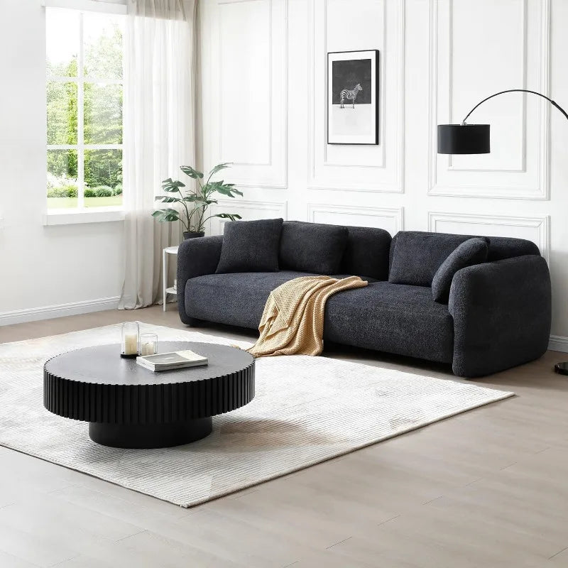 39" Black Round Coffee Table – Modern Fluted Drum Design, Handcrafted Wood for Living Room