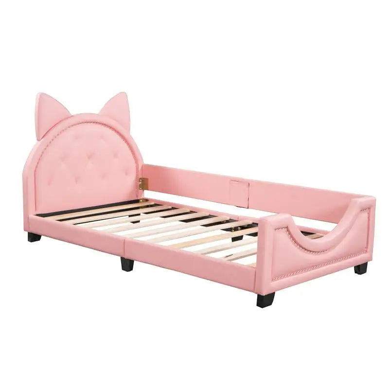 Pink Upholstered Twin Daybed with Ear-Shaped Headboard