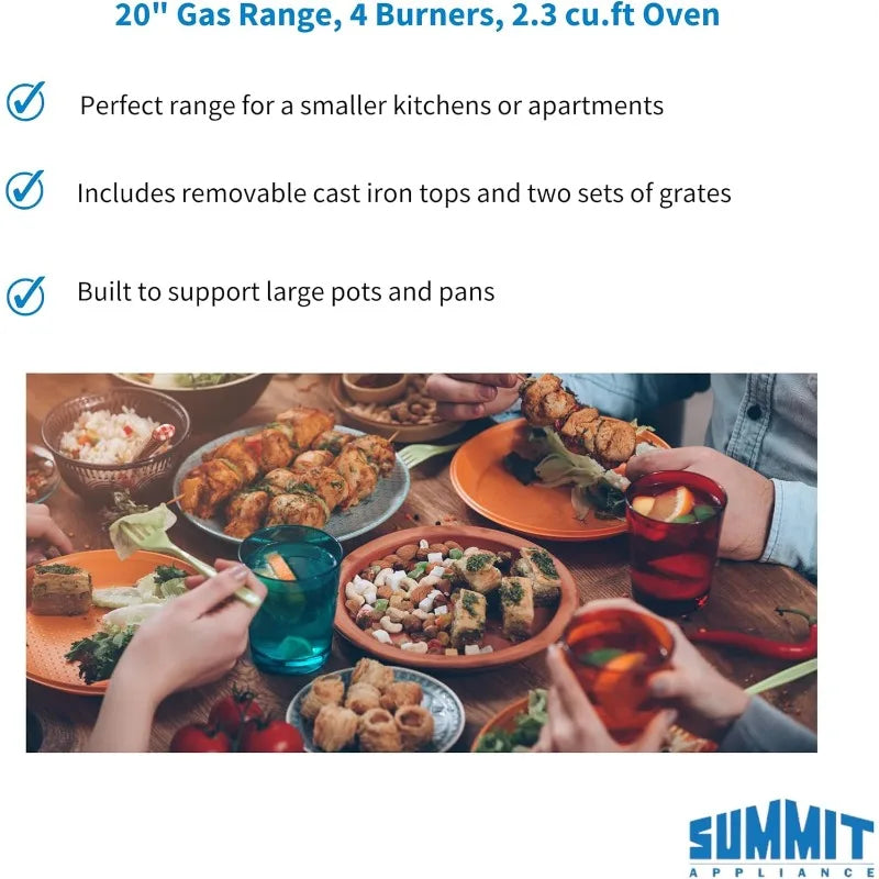 Summit RG200WS 20” Gas Range – 4 Burners, 2.3 cu.ft Oven, ADA Compliant