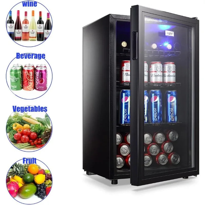 WANAI 120-Can Beverage Refrigerator – 3.2 Cu.Ft Glass Door Mini Fridge with 7 Thermostat Settings & LED Lights