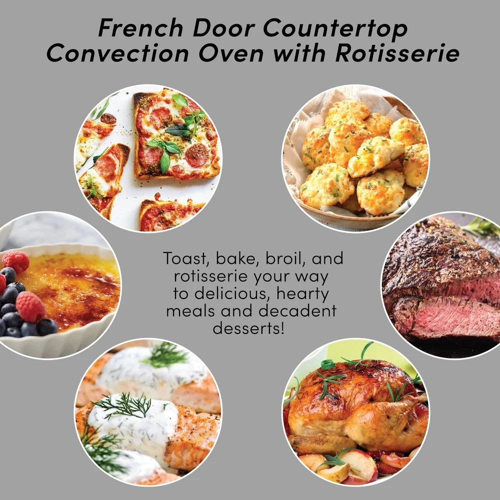 Stainless Steel Double Door Countertop Microwave Oven – Convection, Rotisserie & Dual Cooking with Timer & Racks
