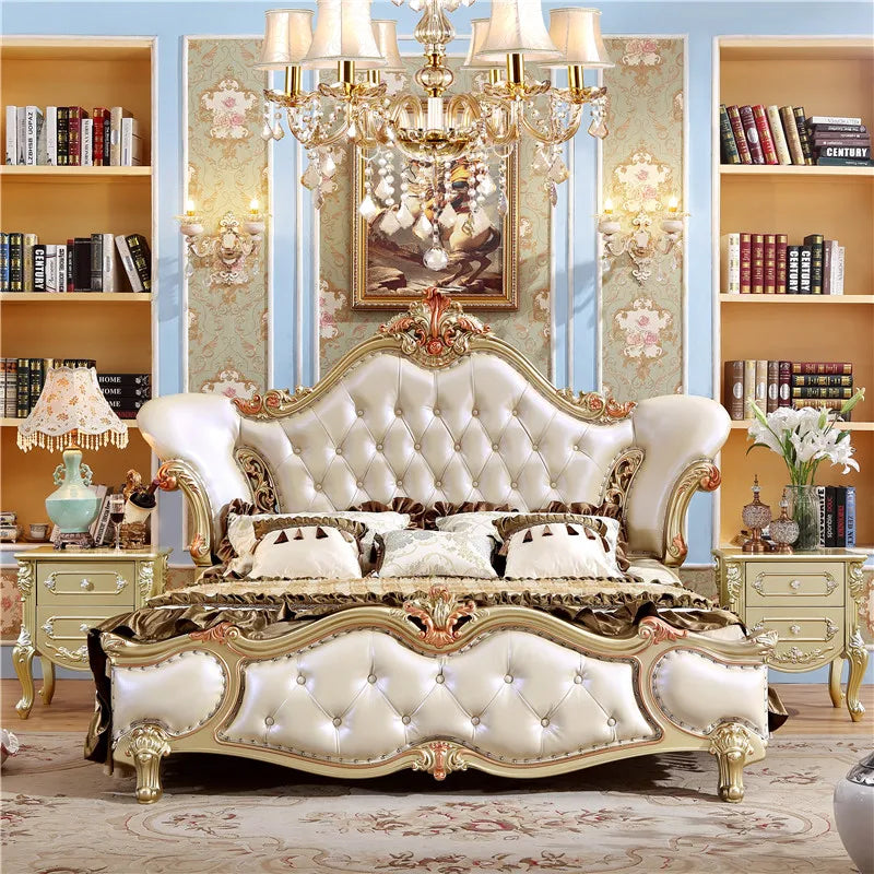 Luxury Nordic Double Bed Frame – Elegant European Headboard, Modern Bedroom Furniture