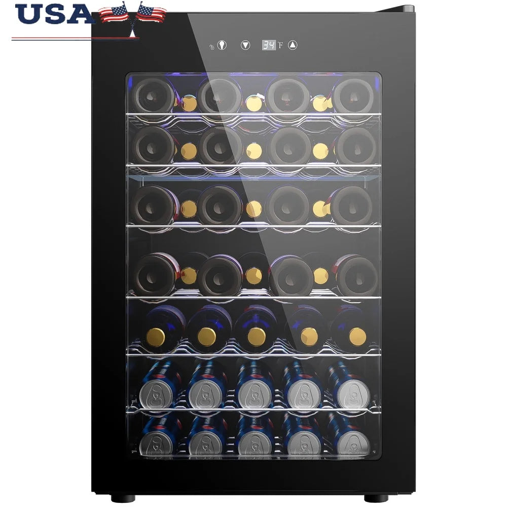 44-Bottle Wine Cooler – Mini Refrigerator with Glass Door, Adjustable Temp, LED & Quiet Operation