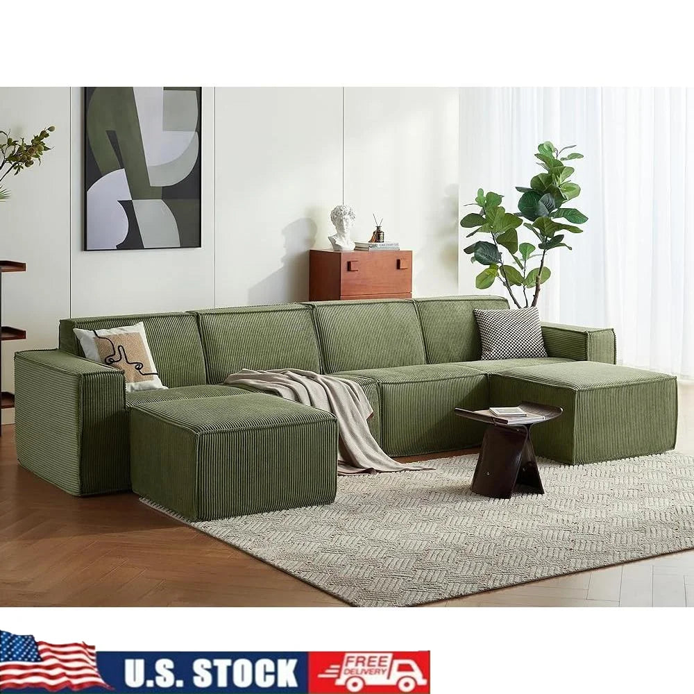 Oversized Modular U Shaped Sectional Sofa Deep Seats Luxe Corduroy Couch with Ottomans No Assembly Required Supportive Comfort