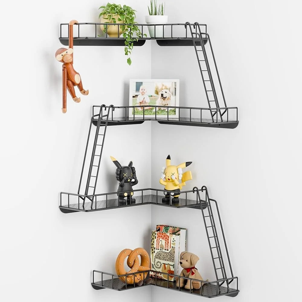 4-Tier Metal Corner Shelf – Fire Escape Style Decorative Storage Rack