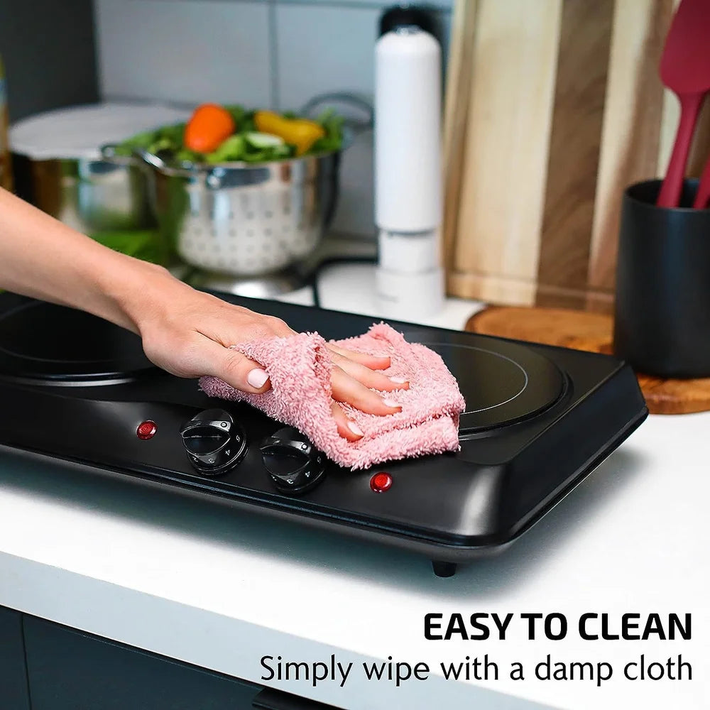 1700W Infrared Double Burner – Portable Electric Stove with Thermostat Control