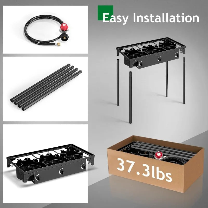 Outvita 3-Burner Propane Gas Stove – 225,000 BTU Outdoor Cooker with Removable Legs
