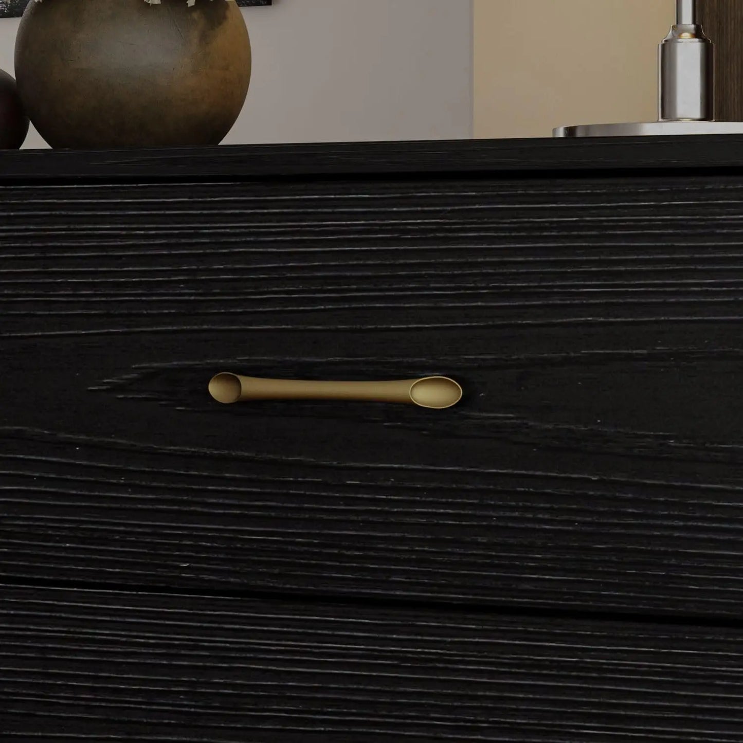 Modern 9 Drawer Black Dresser with Gold Legs – Large Bedroom Storage
