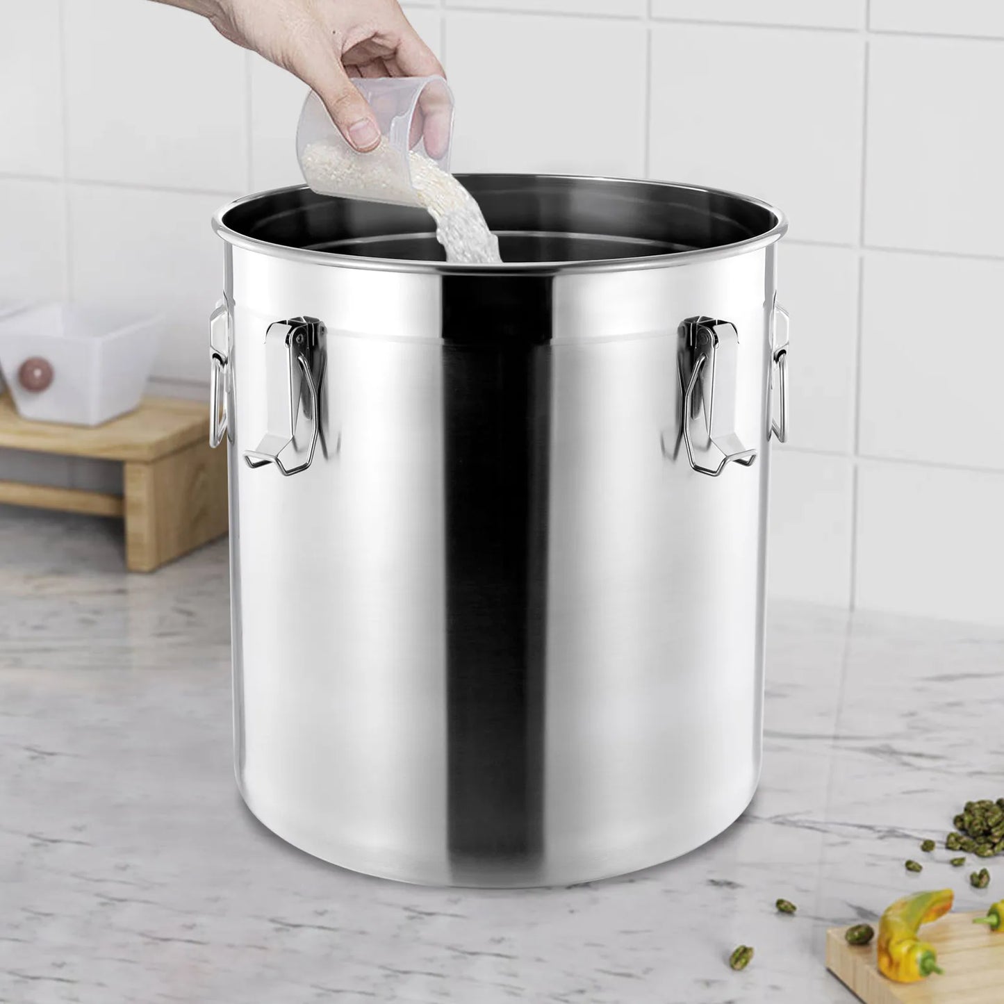 48L Stainless Steel Airtight Canister – Large 304 Steel Food Storage Container