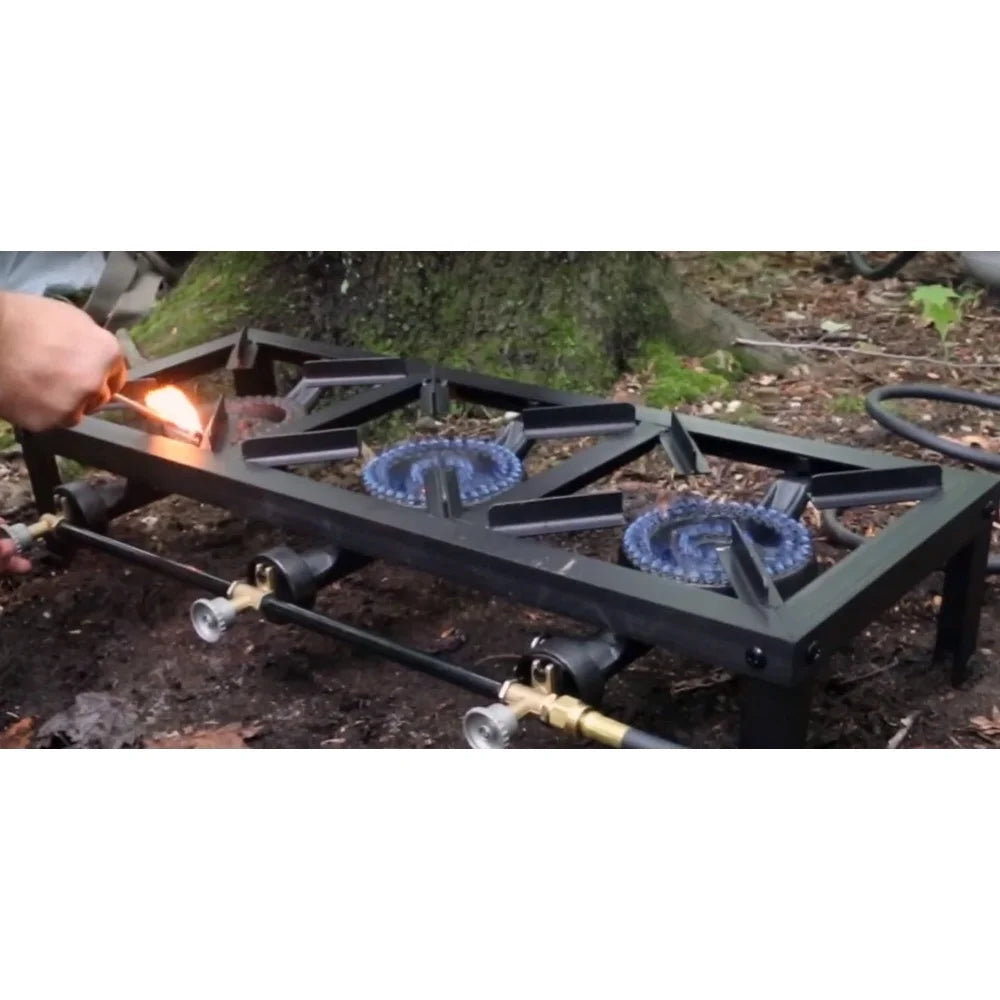 Heavy Duty Triple Burner Propane Gas Stove – 45,000 BTU Outdoor Cooker with Adjustable Legs, Portable Angle Iron Design