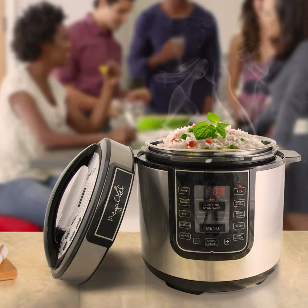 6 Quart Pressure Cooker Multi Function Pressure Cooking Slow Cooking 14 Pre-Set Menu Automatic Shut-Off Stainless Steel Kitchen