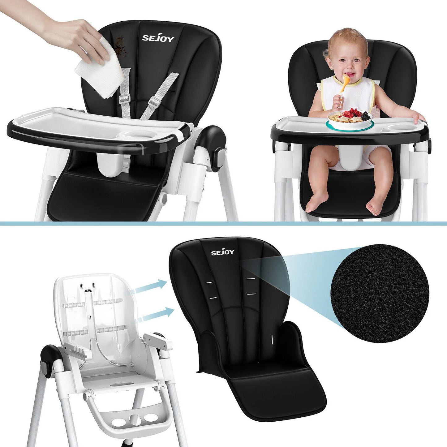 SEJOY Folding Baby High Chair – Convertible Design with Removable Tray & Adjustable Seat