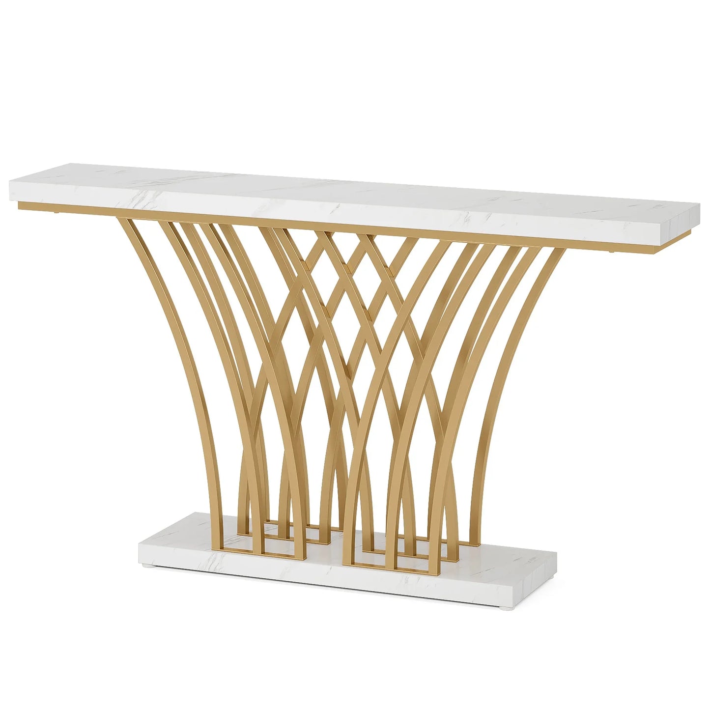Tribesigns 59" Gold Console Table – Modern Entryway Table with Grid Metal Base