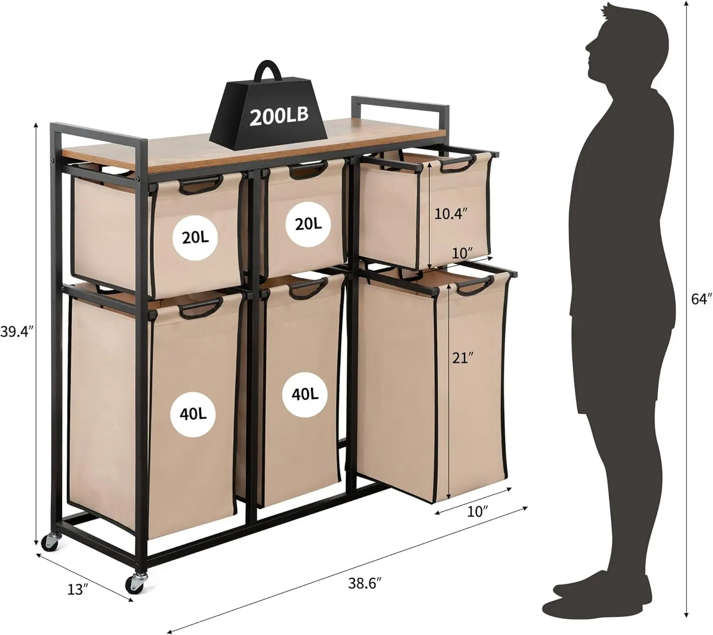 Laundry Hamper with 6 Compartments – Metal Frame & Sliding Sorter Bags