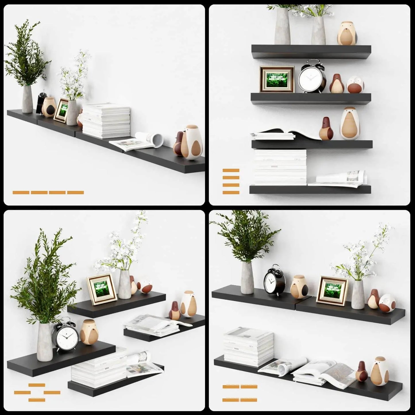 Bowillon White Floating Shelves – Wall Mounted Shelves for Bedroom, Living Room, Kitchen & Bathroom