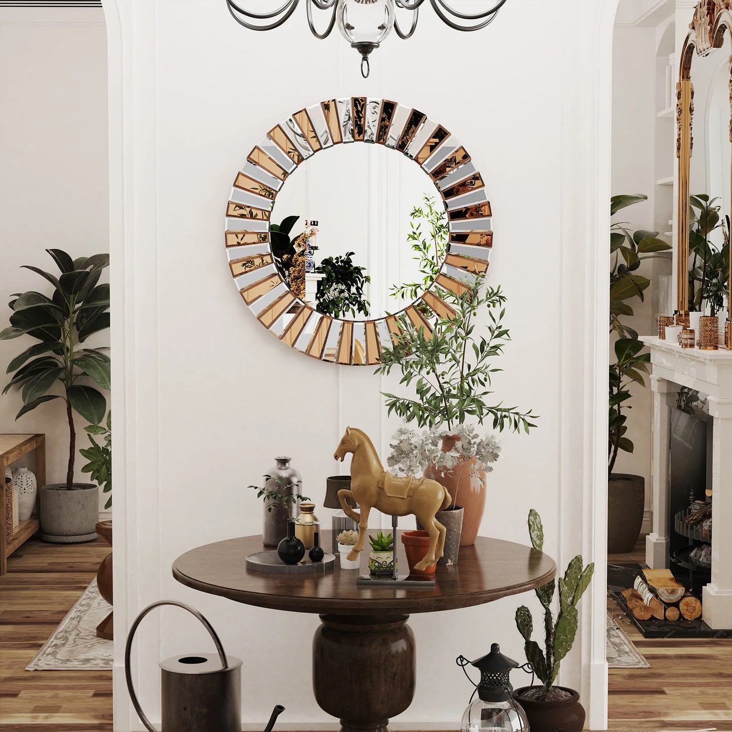 Round Sunburst Wall Mirror – Decorative Accent for Living Room or Entryway