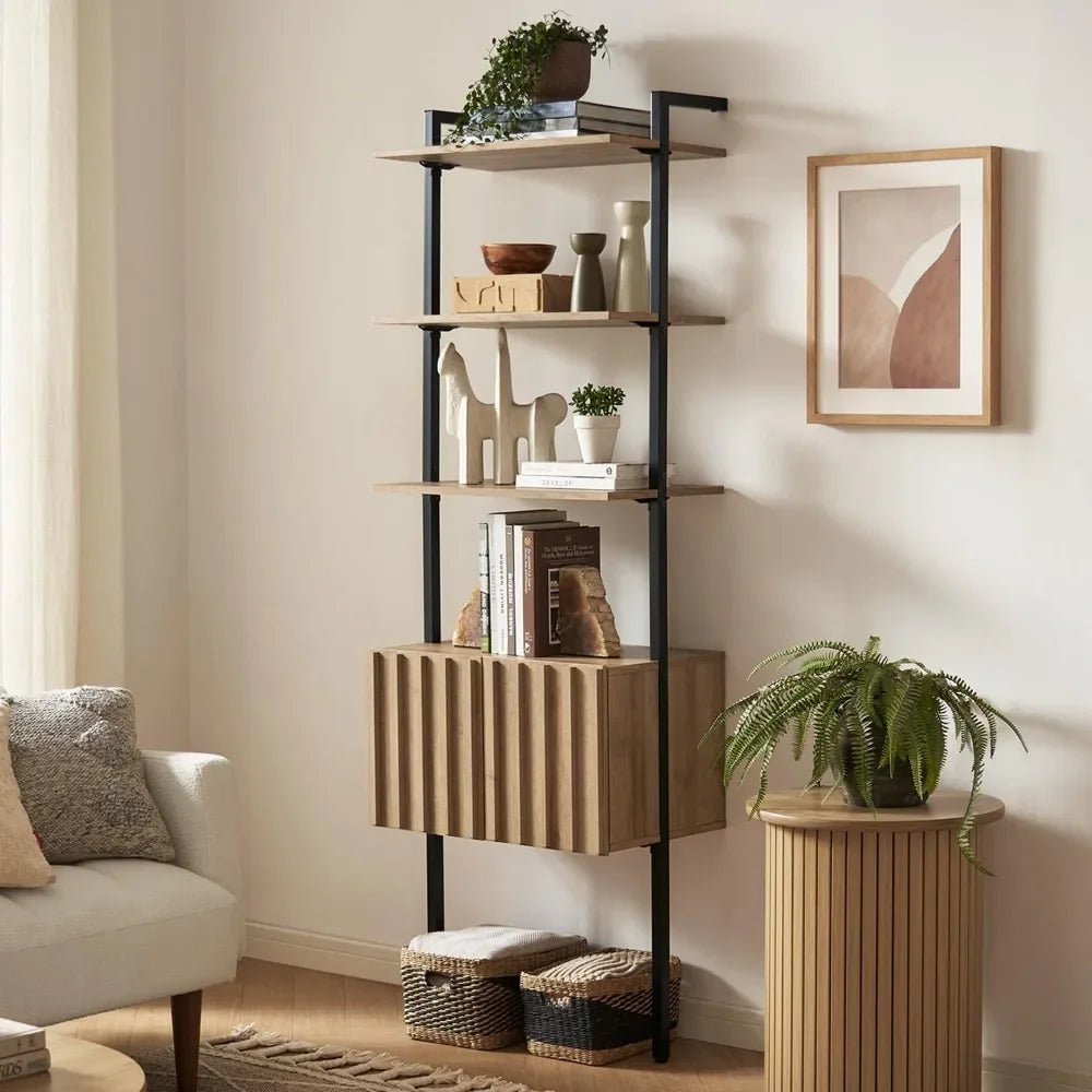 Norwin Ladder Book Shelf – Slim Wall Bookshelf, Farmhouse Industrial Narrow Organizer & Display Shelves for Living Room