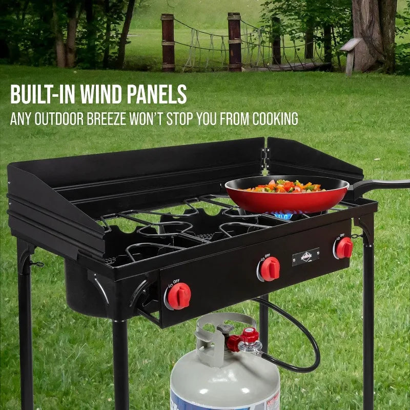 Hike Crew Cast Iron 3-Burner Outdoor Gas Stove – Heavy Duty Propane Cooking Station