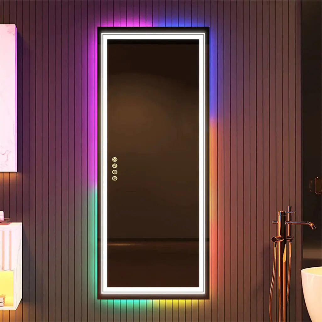 LUVODI Oversize RGB Wall Decorative Full-body Mirror Dimmable Defogging Bathroom Mirror with Touch Switch