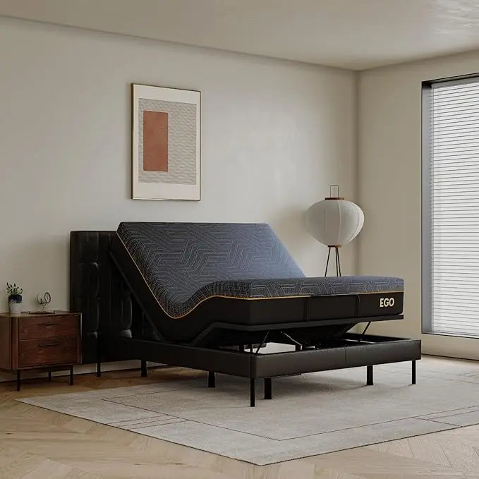 Adjustable King Bed Frame with 14" Copper Gel Memory Foam Mattress – Foldable Metal Base & Wireless Remote