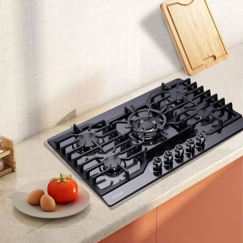 30" Gas Cooktop – 5-Burner Built-in Stainless Steel Stove Top, LPG/NG Convertible with Thermocouple Protection