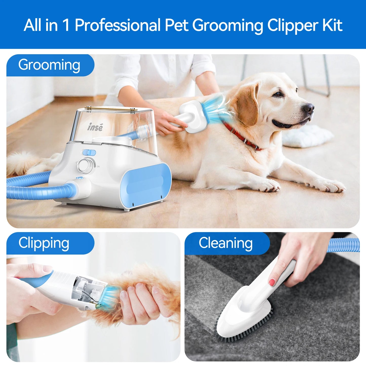 INSE P30 Dog Grooming Vacuum, 4.5L Large Collector, Smart Suction Control Pet Grooming Kit