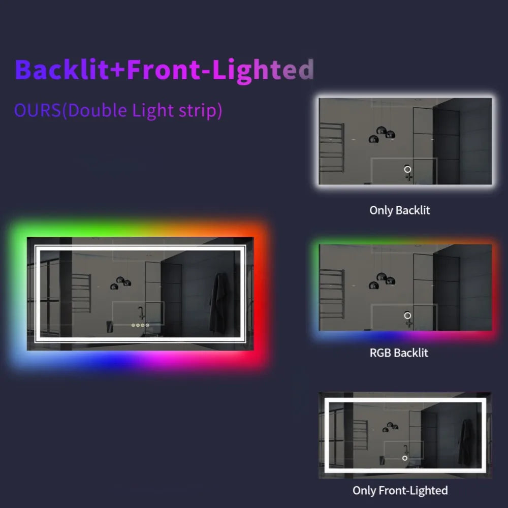 LUVODI Oversize RGB Wall Decorative Full-body Mirror Dimmable Defogging Bathroom Mirror with Touch Switch