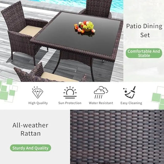 10-Piece Outdoor Dining Set – Rattan Patio Table with 8 Chairs & Cushions, Sand Color