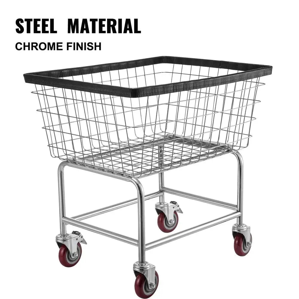Laundry Cart with Chrome Wire Basket – Heavy-Duty Frame & Rolling Casterslaundry cart with wheels, chrome wire laundry basket, rolling laundry cart, heavy duty laundry hamper, laundry sorter with casters