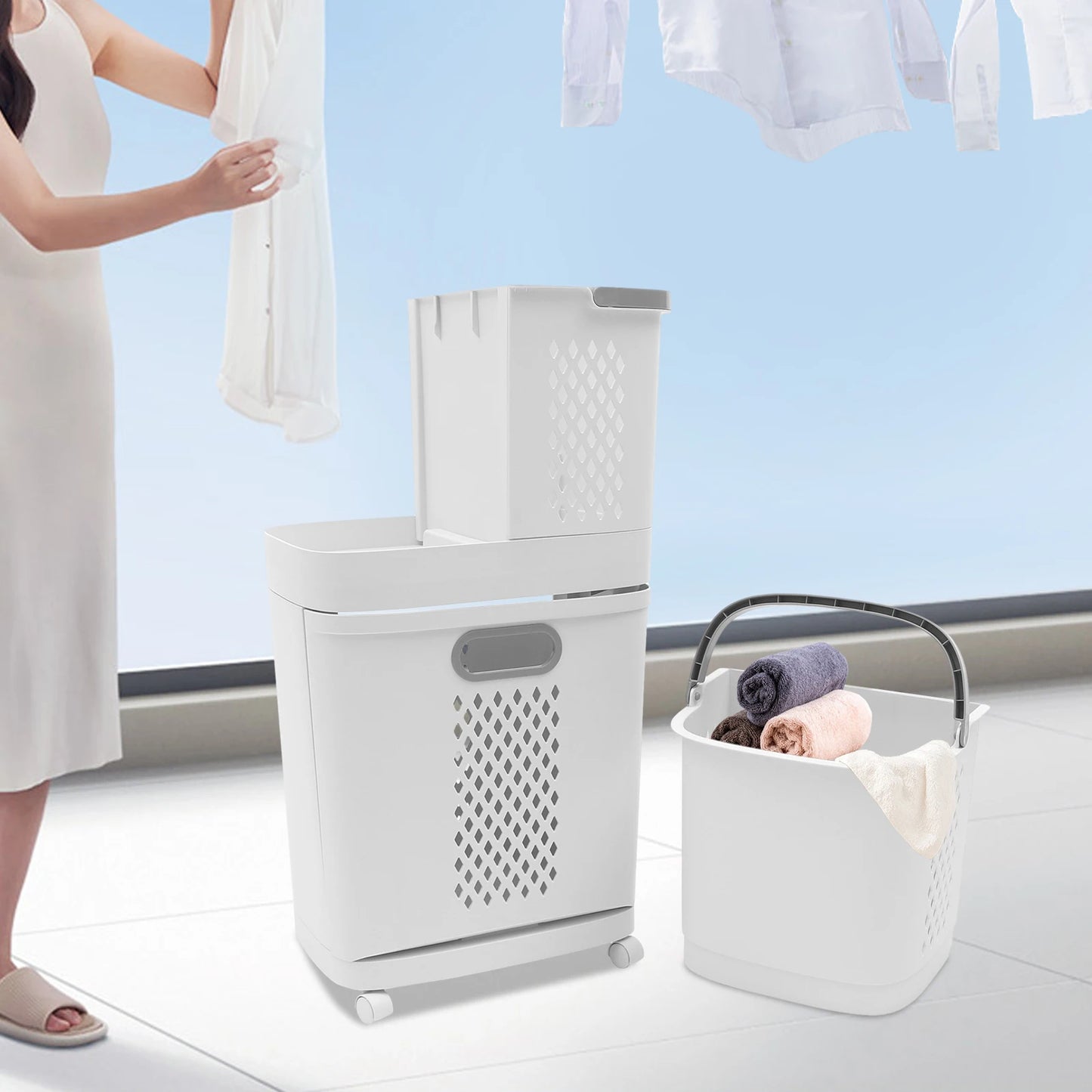 Movable Laundry Basket with Wheels โ Floor-Standing Clothes Organizer