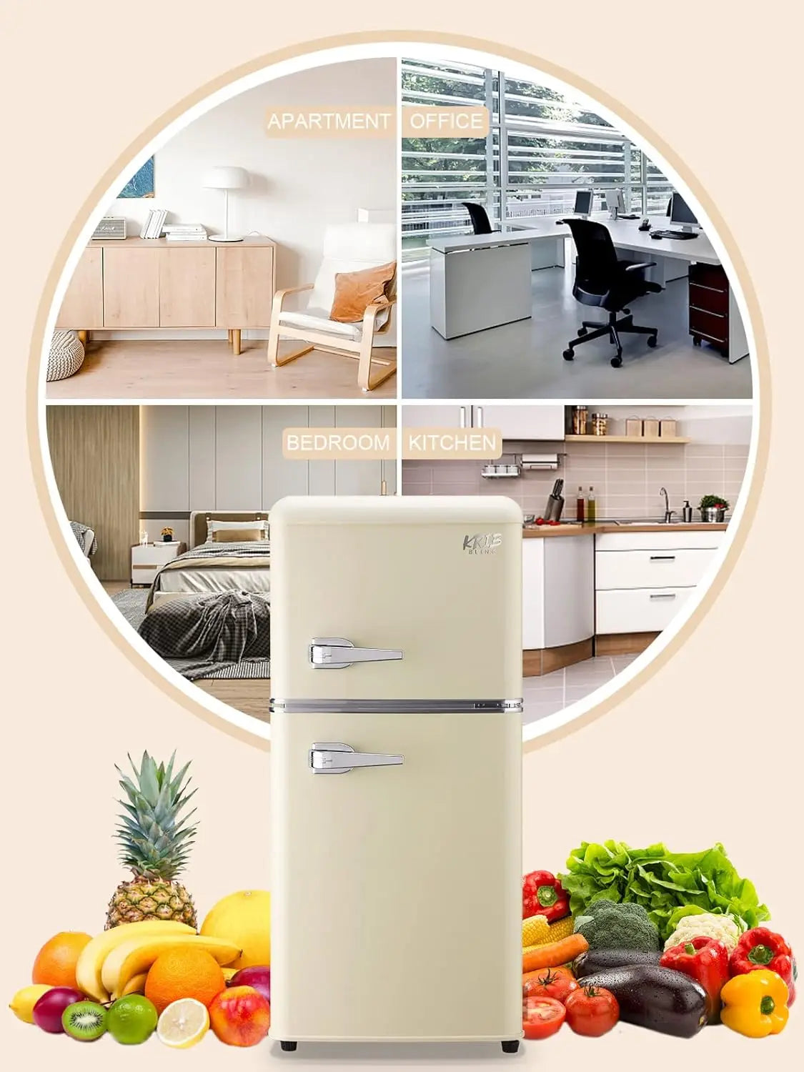 KRIB BLING 3.2 Cu.Ft Retro Mini Fridge with Freezer – Compact Drink Chiller for Home & Office