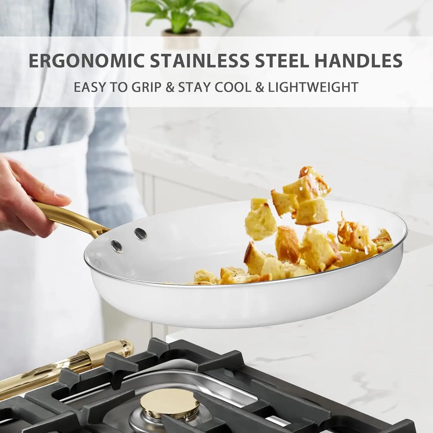 Nonstick Ceramic Cookware Set – Dutch White Pots & Pans with Utensils, Non-Toxic Kitchen Set