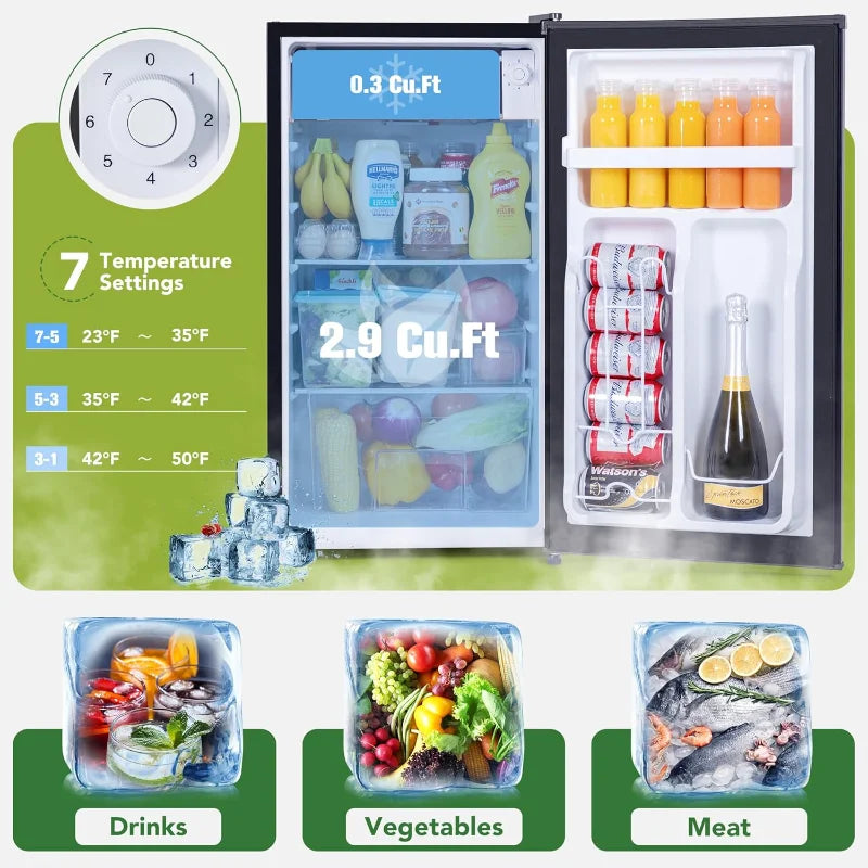 3.2 Cu.Ft Mini Fridge with Freezer – Compact Refrigerator with Reversible Door, Low Noise & Energy-Saving