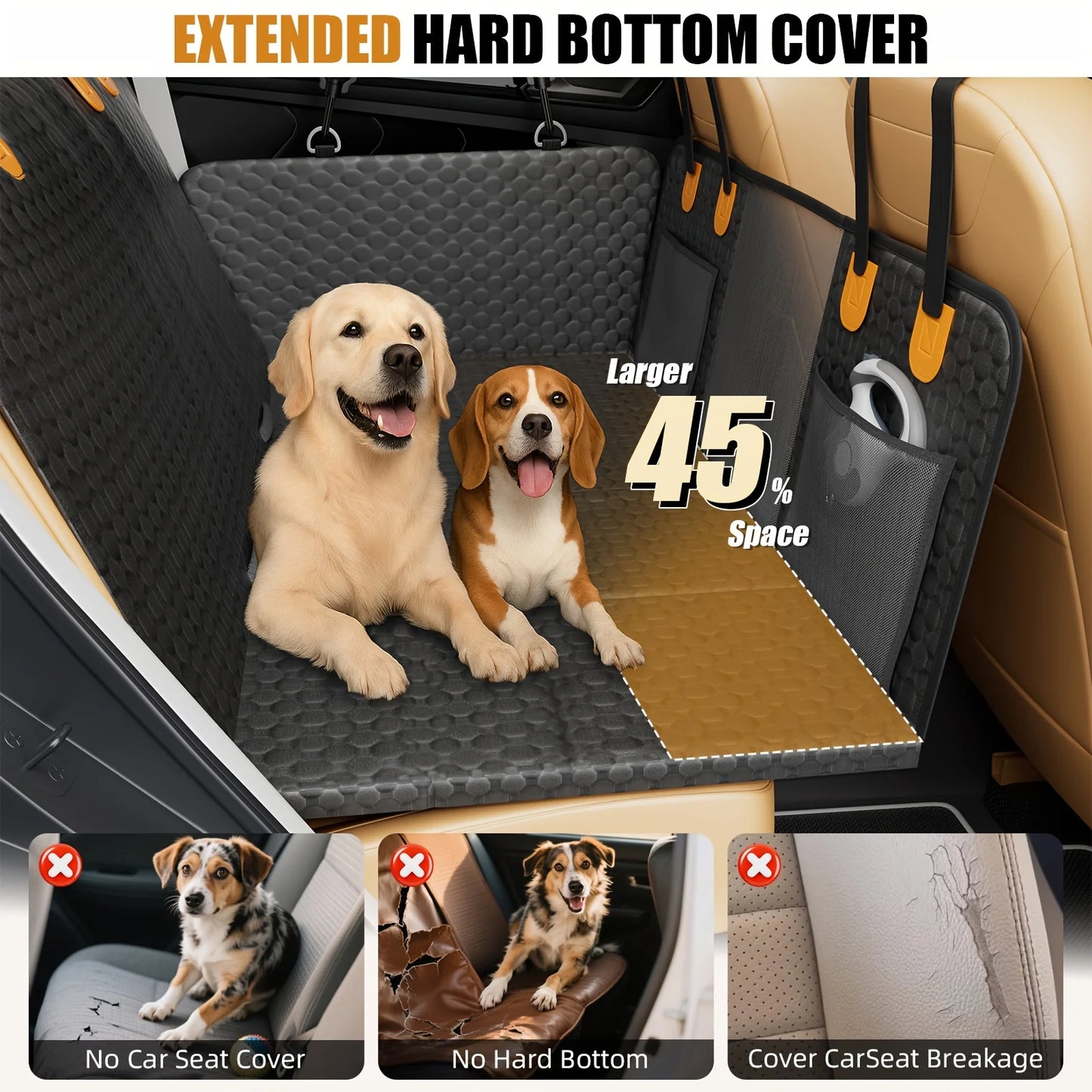 Dog Car Seat Cover with Hard Bottom – Back Seat Hammock & Extender