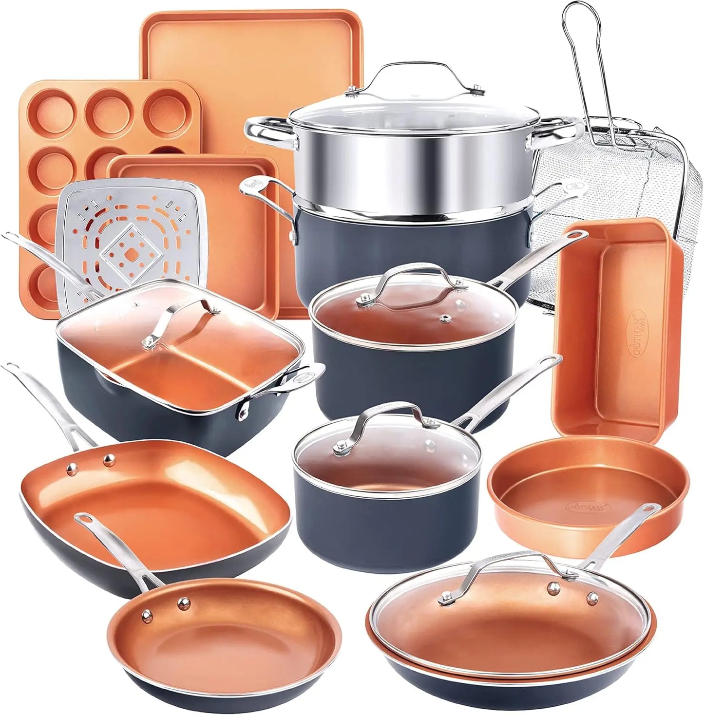 20-Piece Ceramic Nonstick Cookware Set – Pots & Pans with Deep Square Pan and Bakeware, Non-Toxic Kitchen Set
