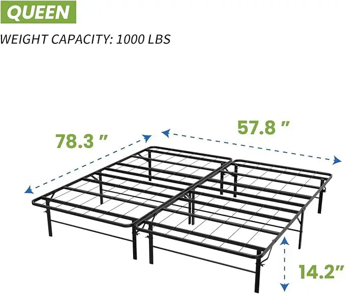 Queen Size Metal Platform Bed Frame, 14" Heavy-Duty Steel Mattress Foundation, Box Spring Replacement