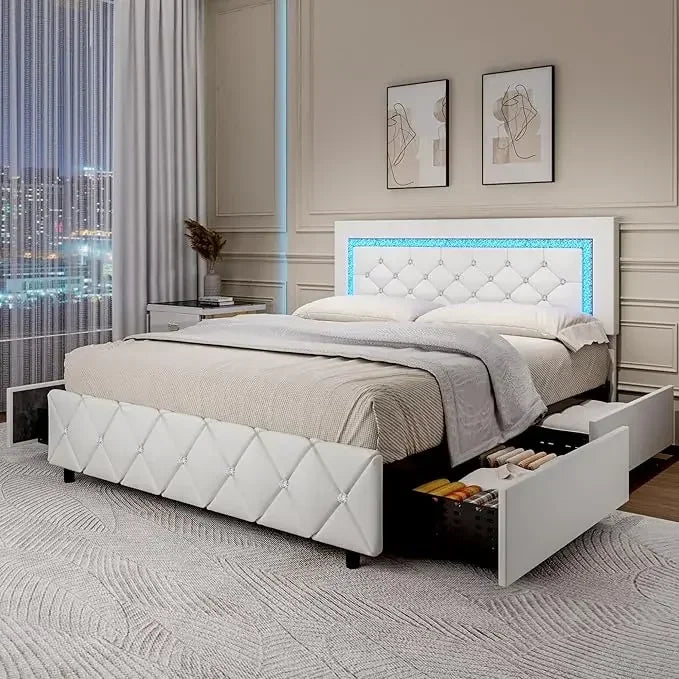 BarnFurin Full Size Upholstered Princess Platform Bed – Elegant Design with Headboard