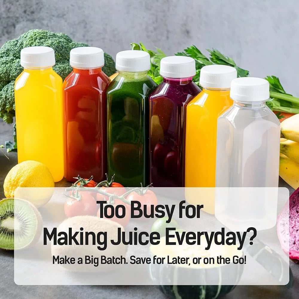 12oz Reusable Plastic Juice Bottles with Caps – BPA-Free, Airtight & Leakproof Containers for Smoothies, Juices, Milk Tea & Detox Drinks