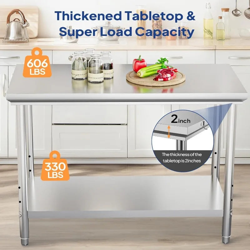 ROVSUN 48"×24" Stainless Steel Prep Table – Heavy Duty Workstation with Adjustable Shelf & Hooks