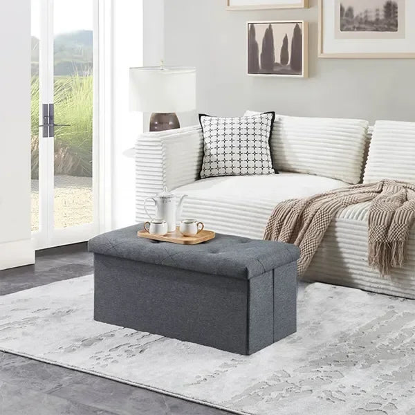 Folding Storage Ottoman Bench – 47" End-of-Bed Chest with Flip Lid