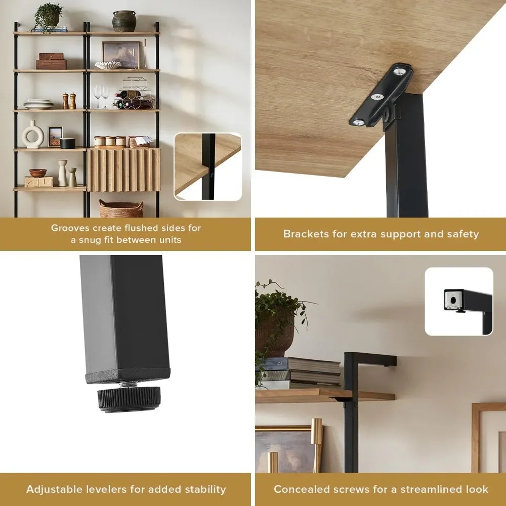 Norwin Ladder Book Shelf – Slim Wall Bookshelf, Farmhouse Industrial Narrow Organizer & Display Shelves for Living Room