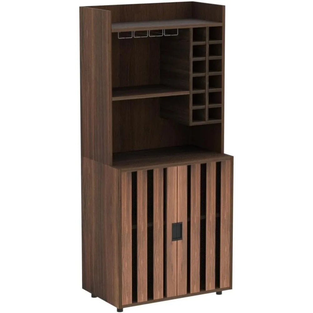 Wine Bar Cabinet – 12-Bottle Wine Rack with Glass Storage for Kitchen & Dining Room
