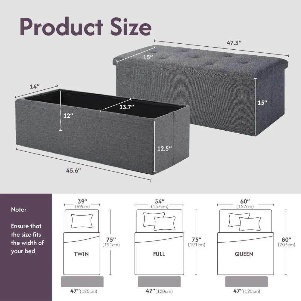 Folding Storage Ottoman Bench – 47" End-of-Bed Chest with Flip Lid