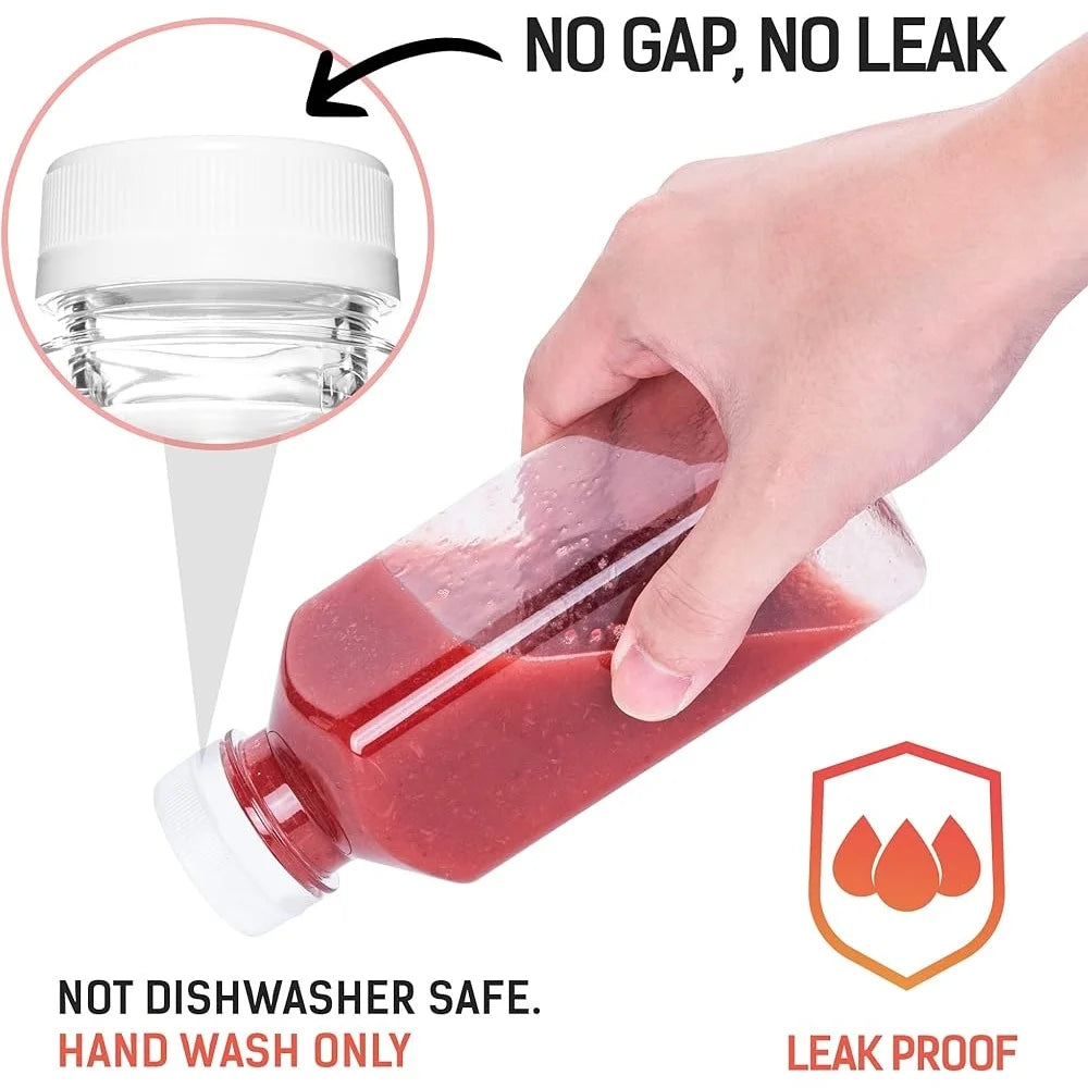 12oz Reusable Plastic Juice Bottles with Caps – BPA-Free, Airtight & Leakproof Containers for Smoothies, Juices, Milk Tea & Detox Drinks