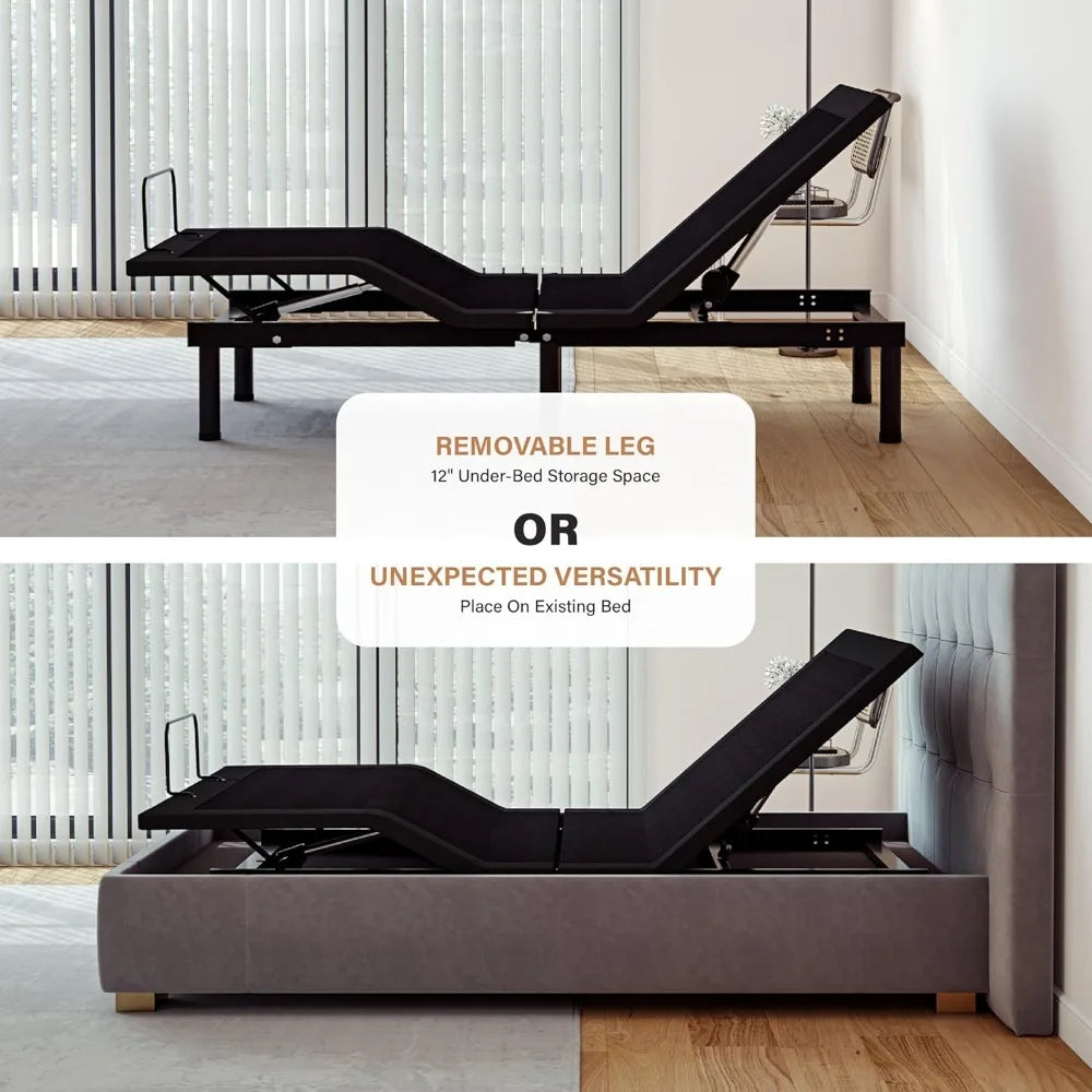 Adjustable King Bed Frame with 14" Copper Gel Memory Foam Mattress – Foldable Metal Base & Wireless Remote