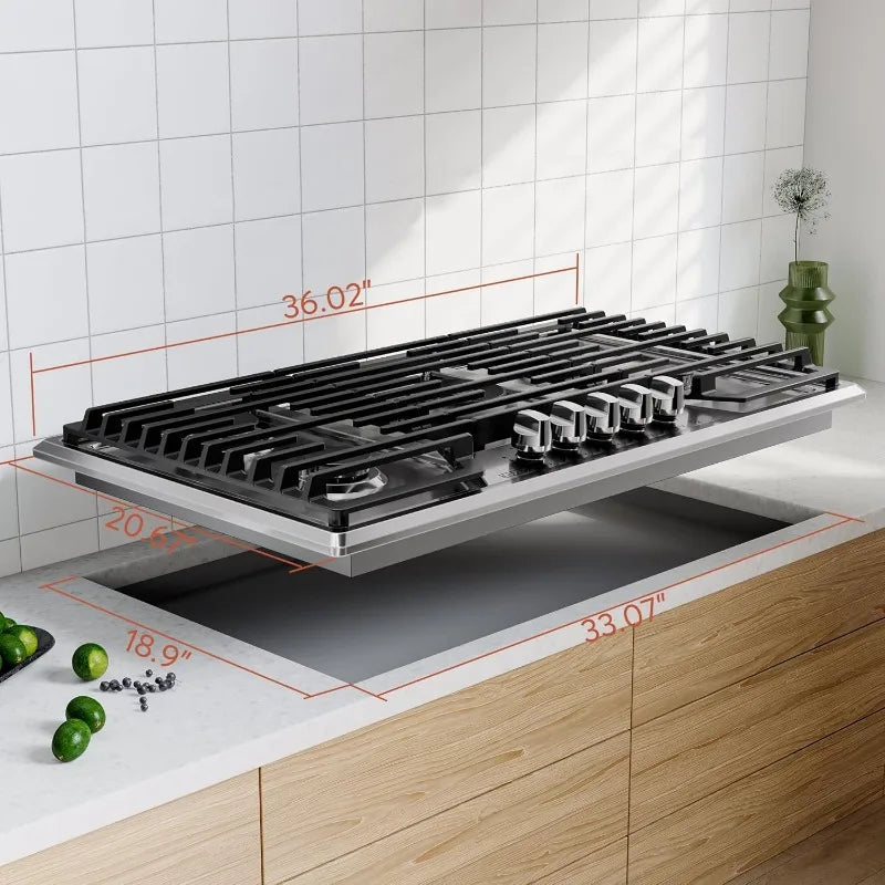 Empava 36" Gas Cooktop – 5 Italy SABAF Sealed Burners, NG/LPG Convertible, Stainless Steel