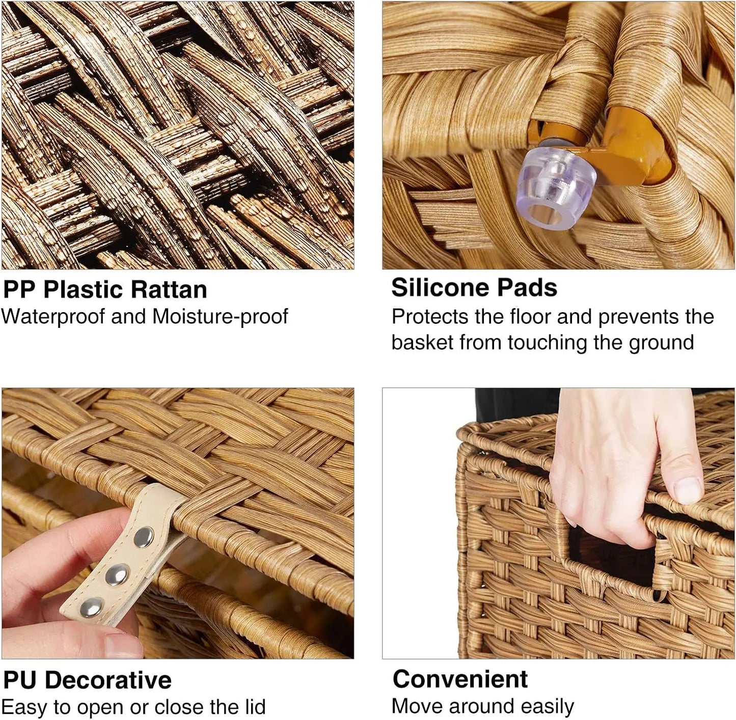 125L Laundry Hamper with Lid – 3-Section & 2-Section Removable Bags + 5 Mesh Bags, Handwoven